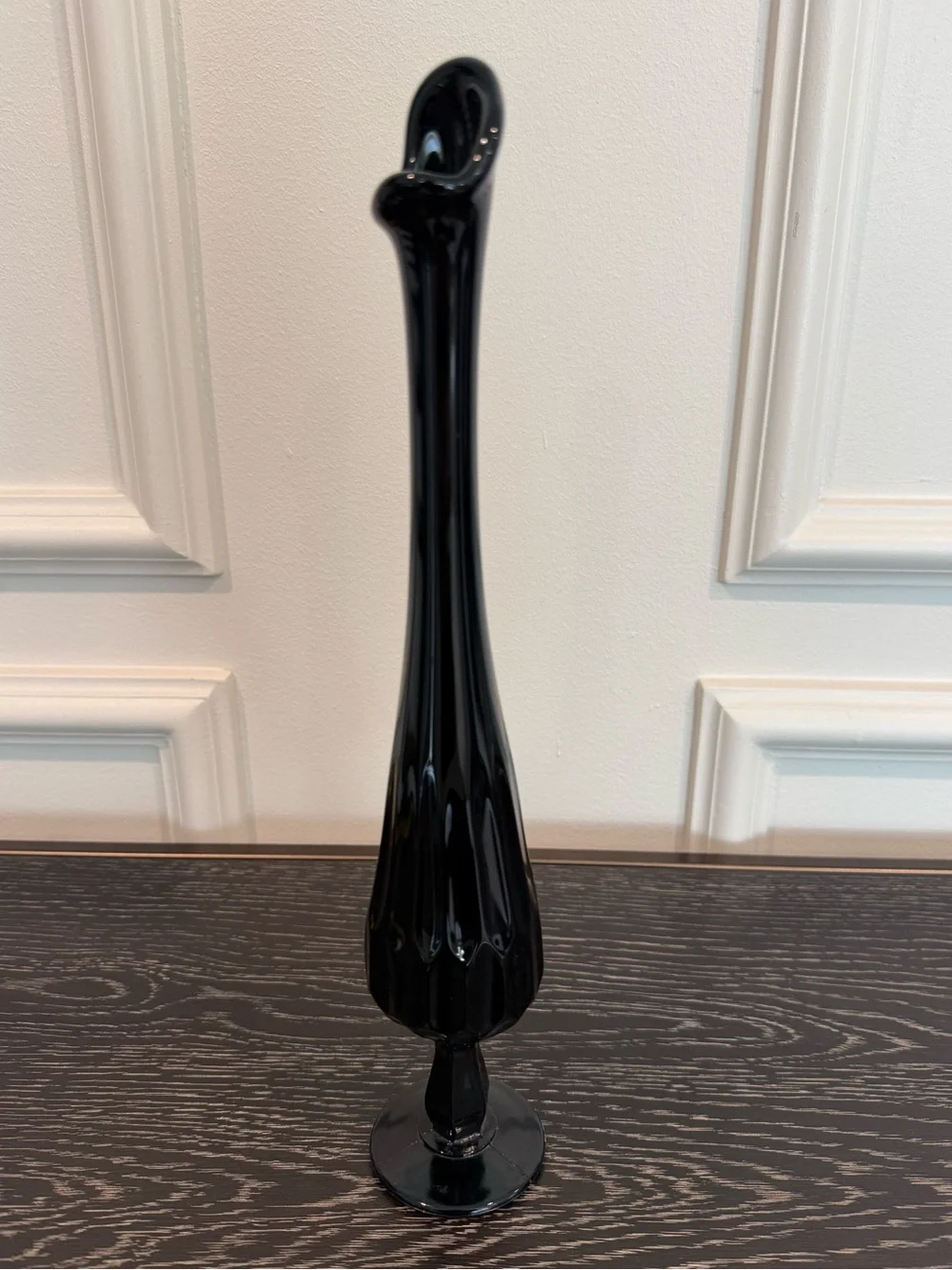 Vintage Fenton Ebony Black Thumbprint Swung Vase 13”